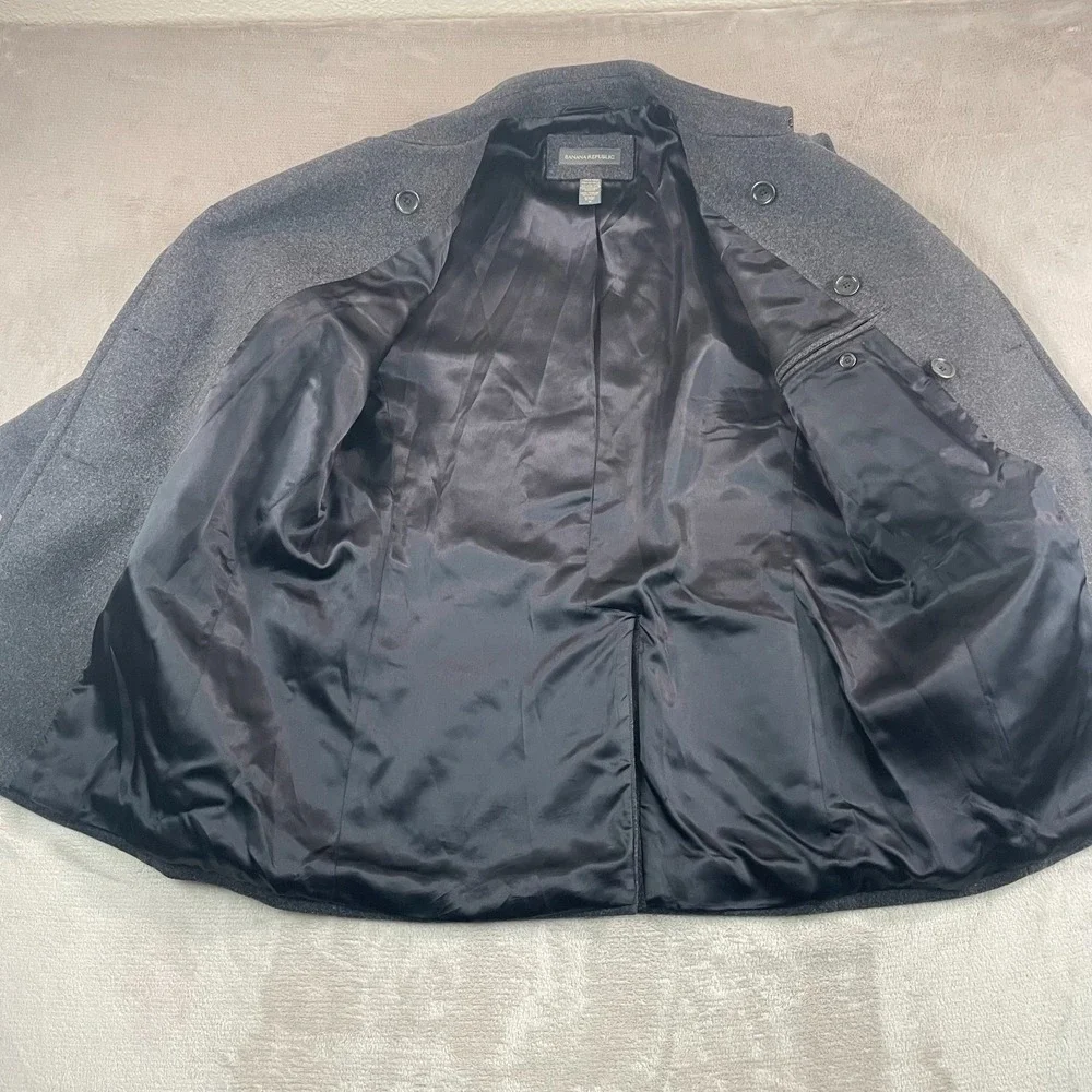 Vintage Banana‎ Republic Pea Coat Men Medium Grey Wool Cashmere Double Breasted